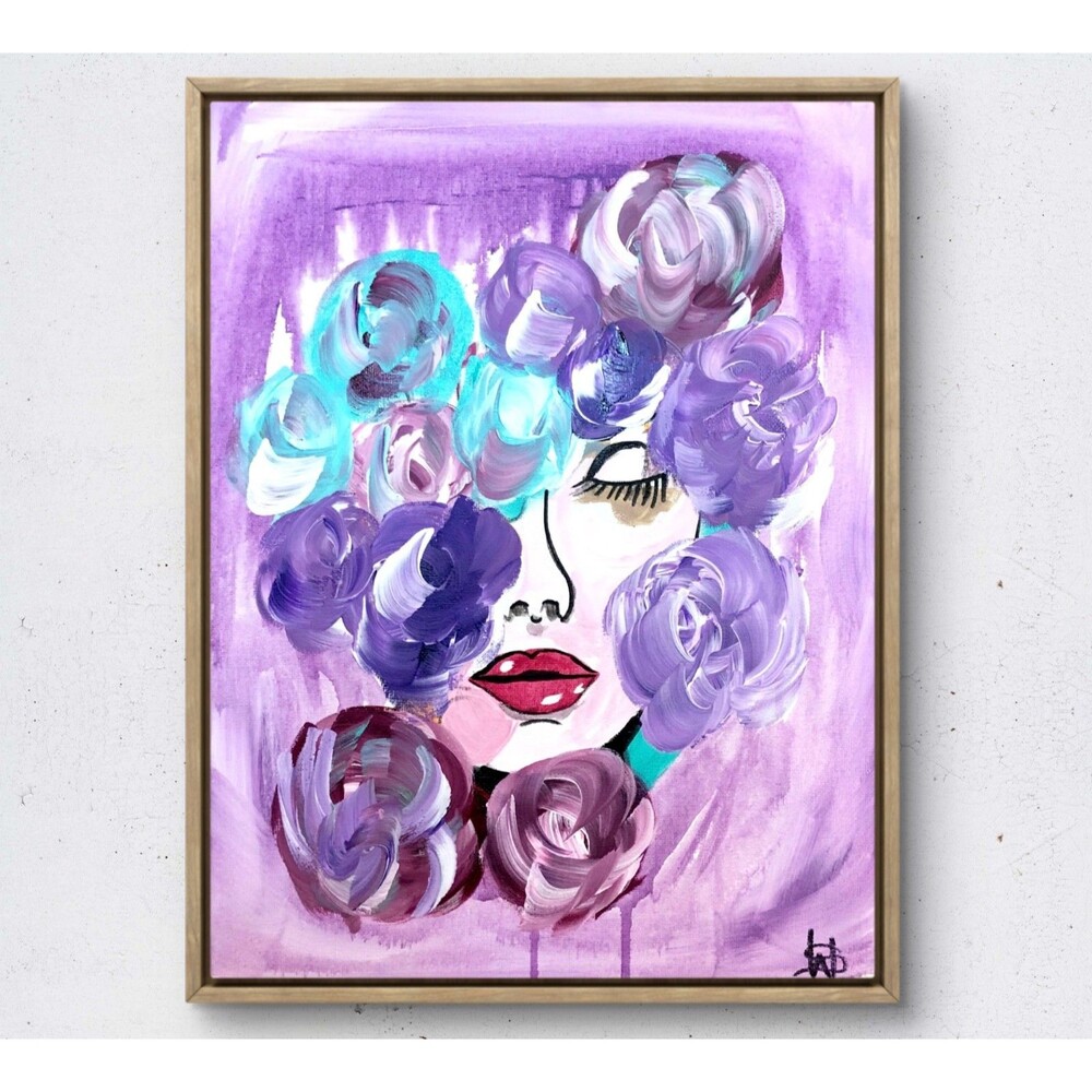 WS original flower face hand painted 14X11 canvas acrylic abstract modern art